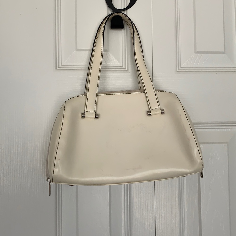 White leather handbag